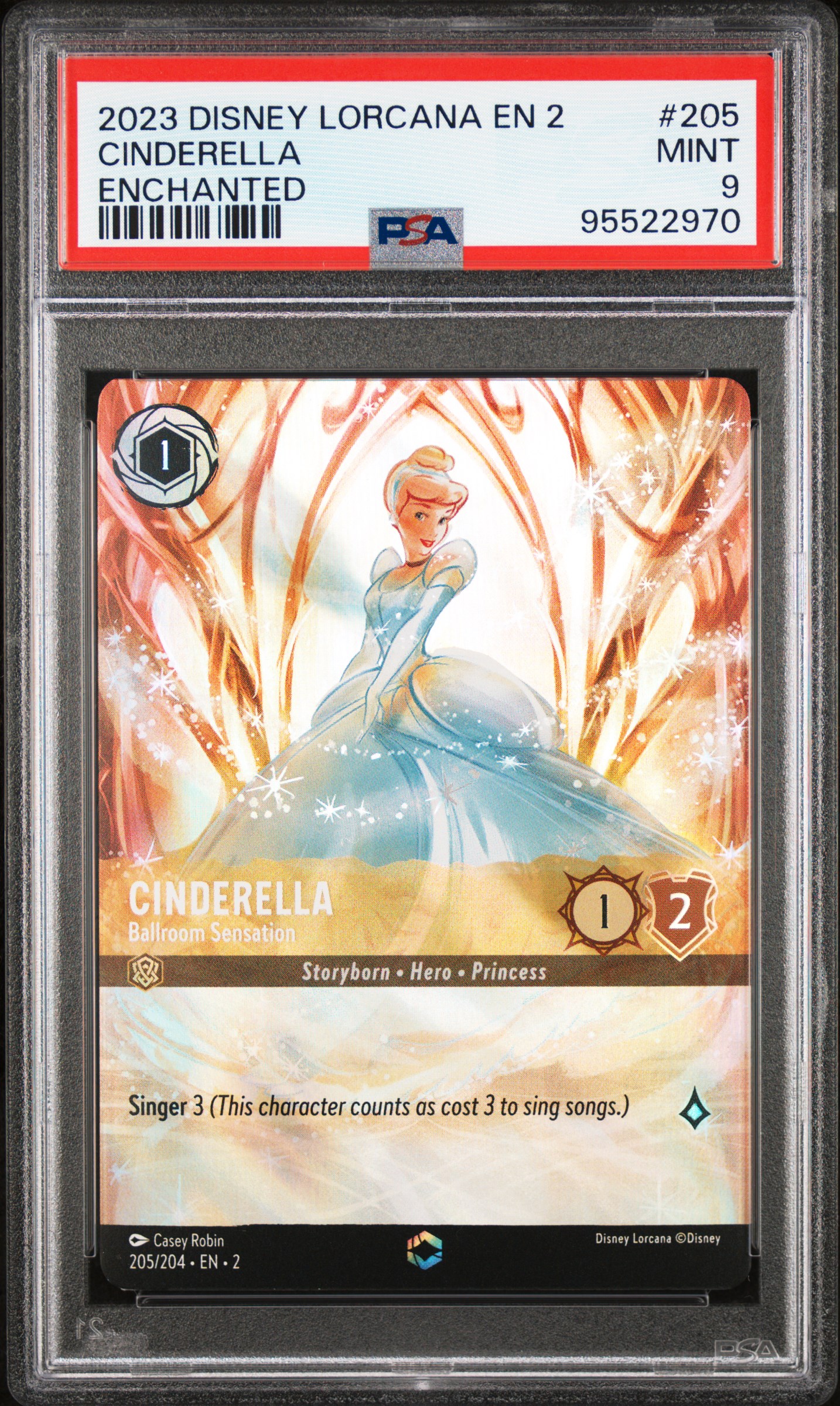 2023 Disney Lorcana En 2-Rise Of The Floodborn Cinderella #205 (Enchanted) Mint 9 front