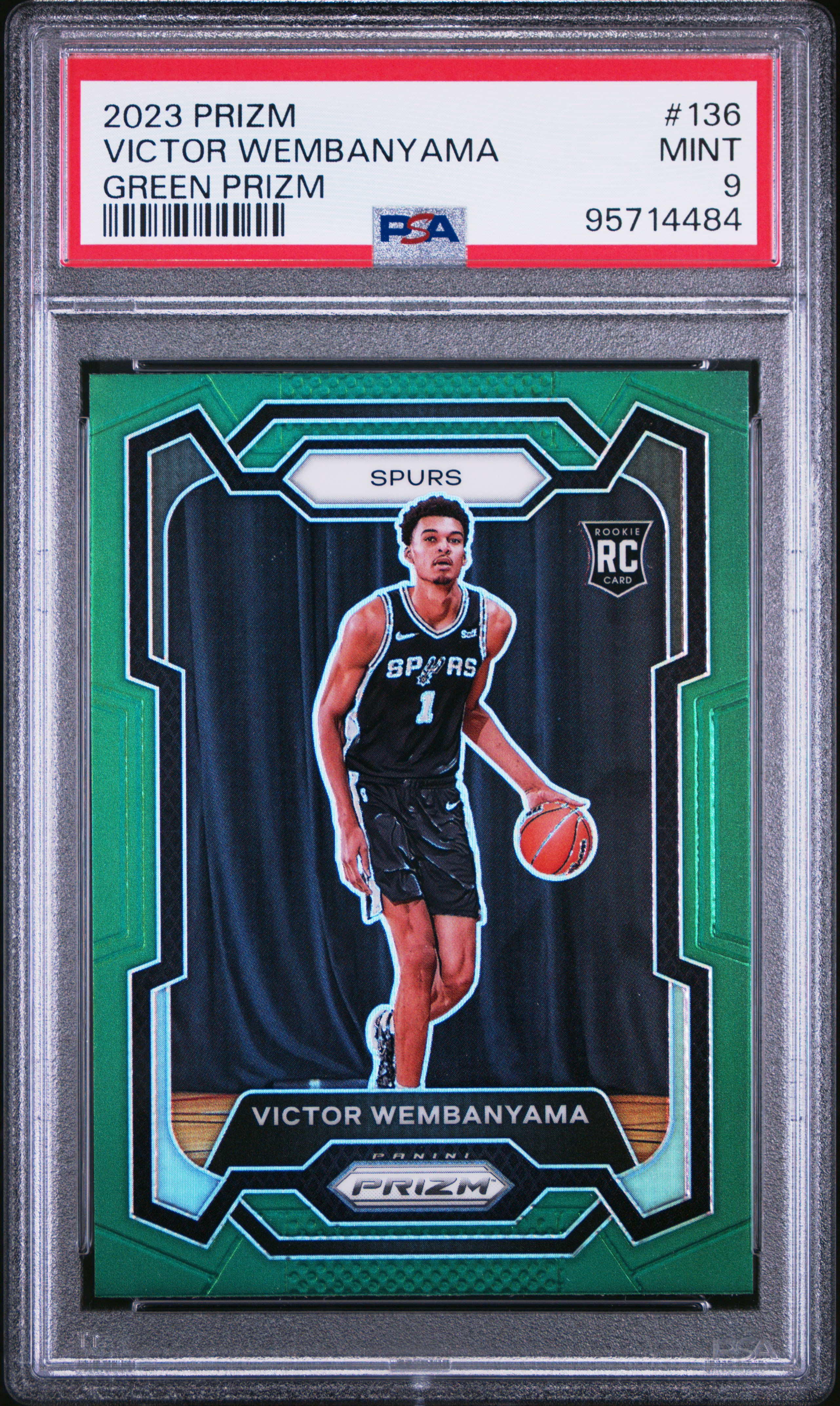 2023 Panini Prizm Victor Wembanyama #136 (Green Prizm) Mint 9 front