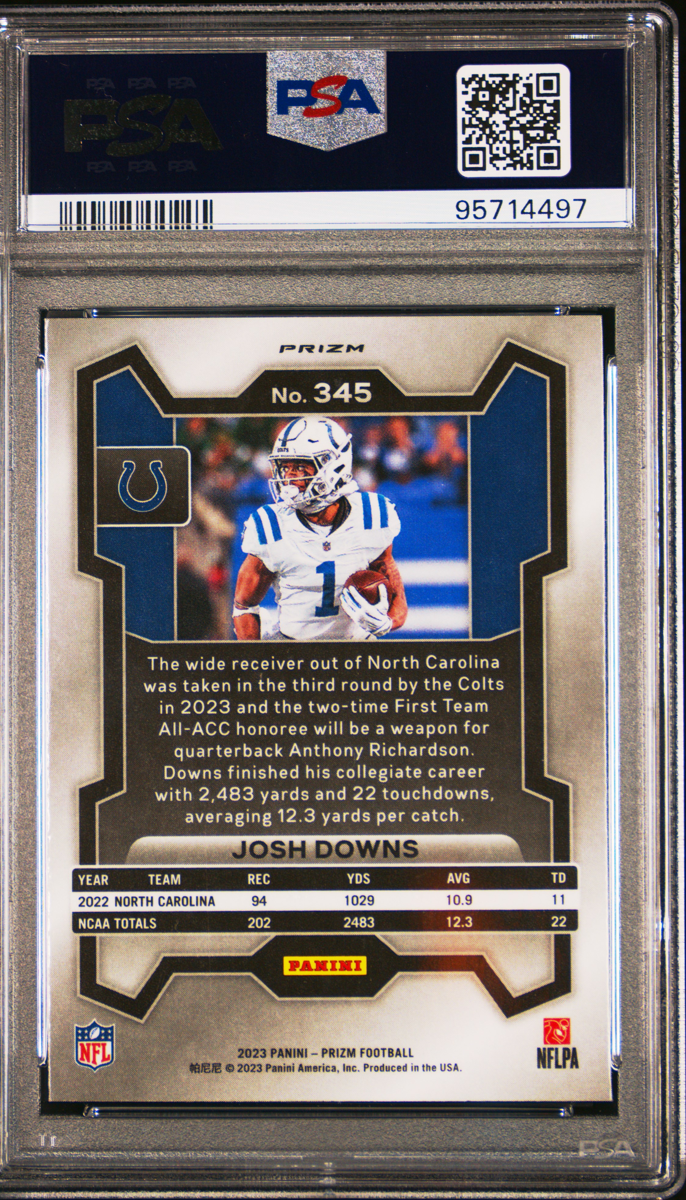 2023 Panini Prizm Josh Downs #345 (Green Wave) Gem Mt 10 back