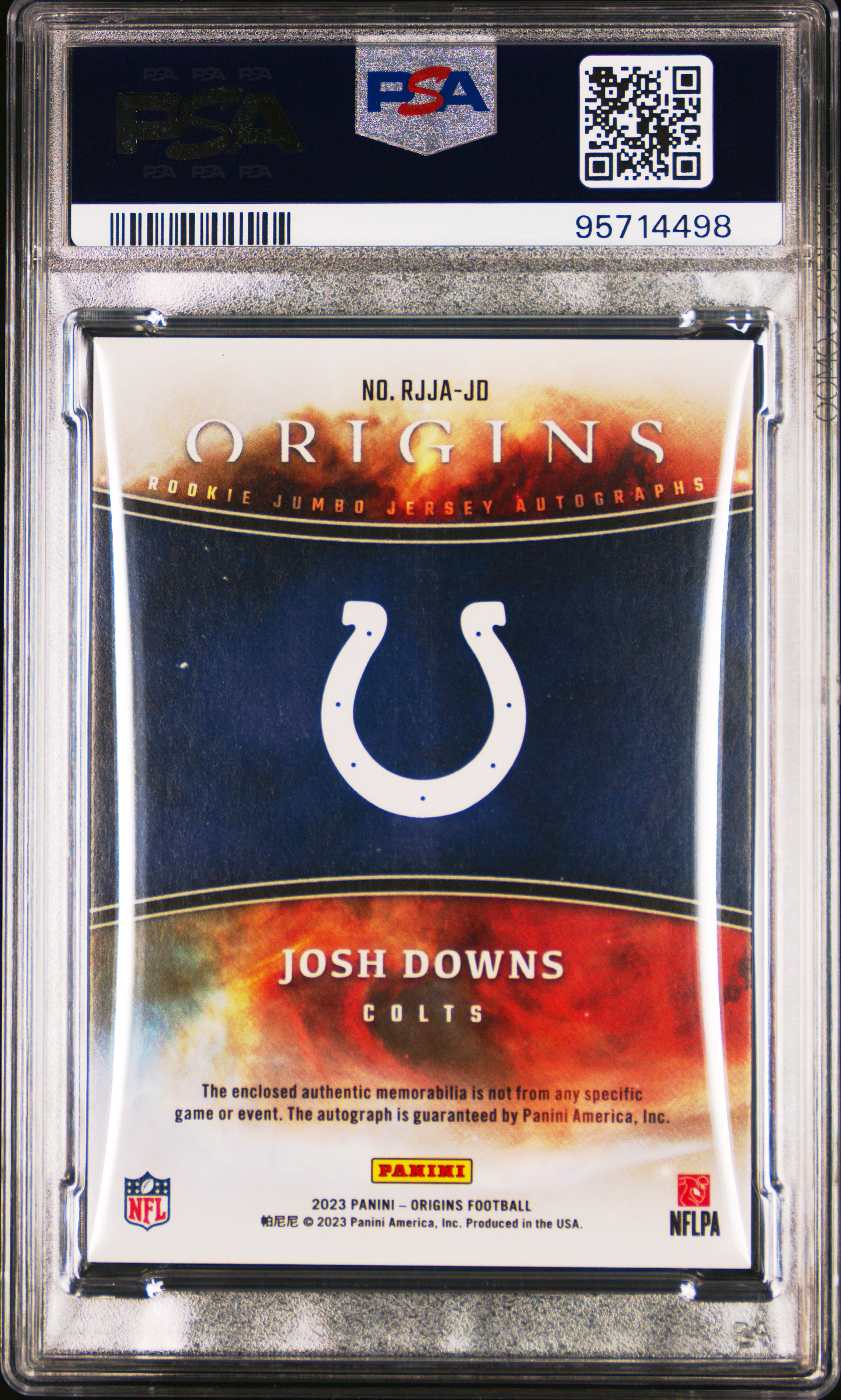 2023 Panini Origins Rookie Jumbo Jersey Autographs Josh Downs #Rjjajd Gem Mt 10 back