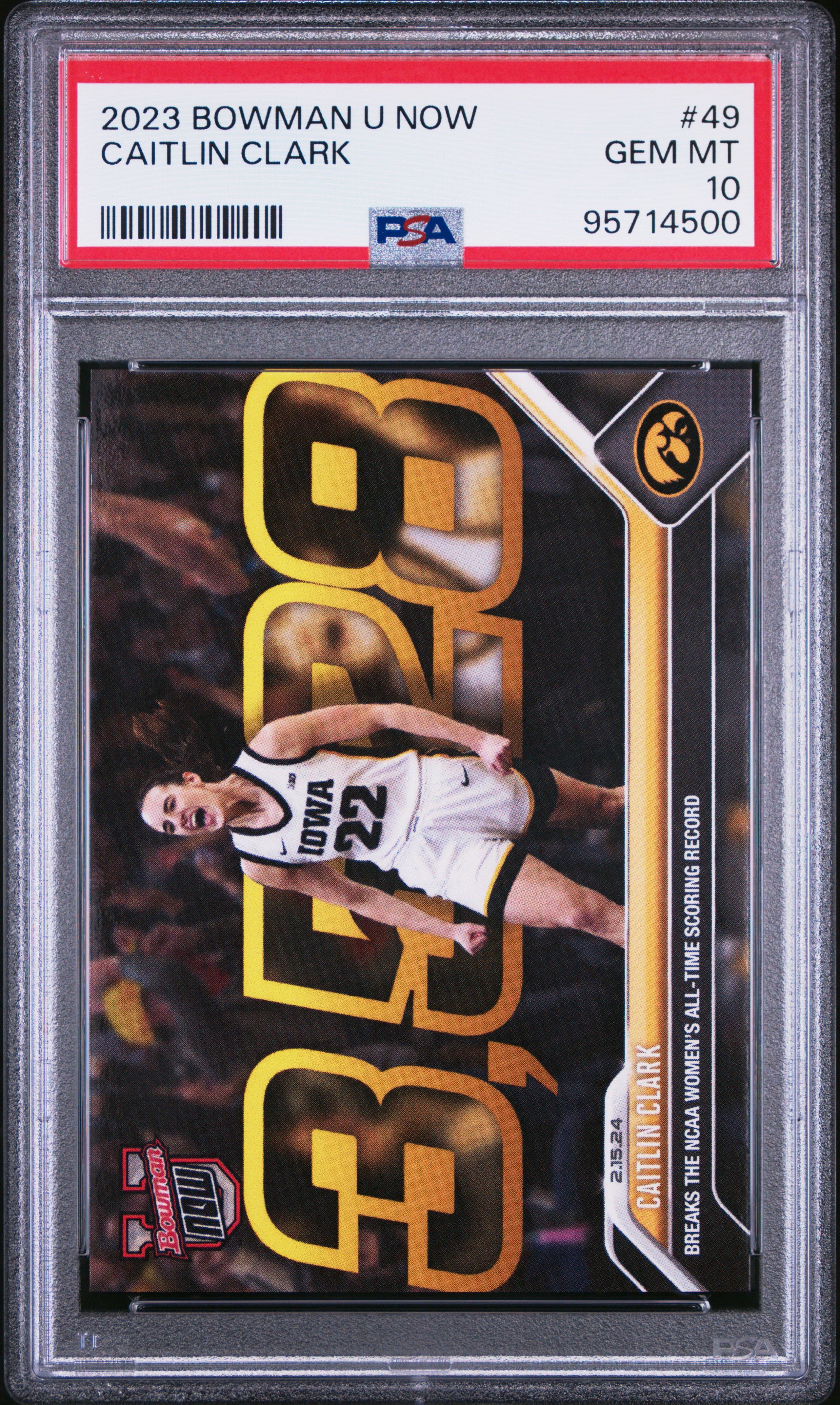 2023 Bowman U Now Caitlin Clark #49 Gem Mt 10 front