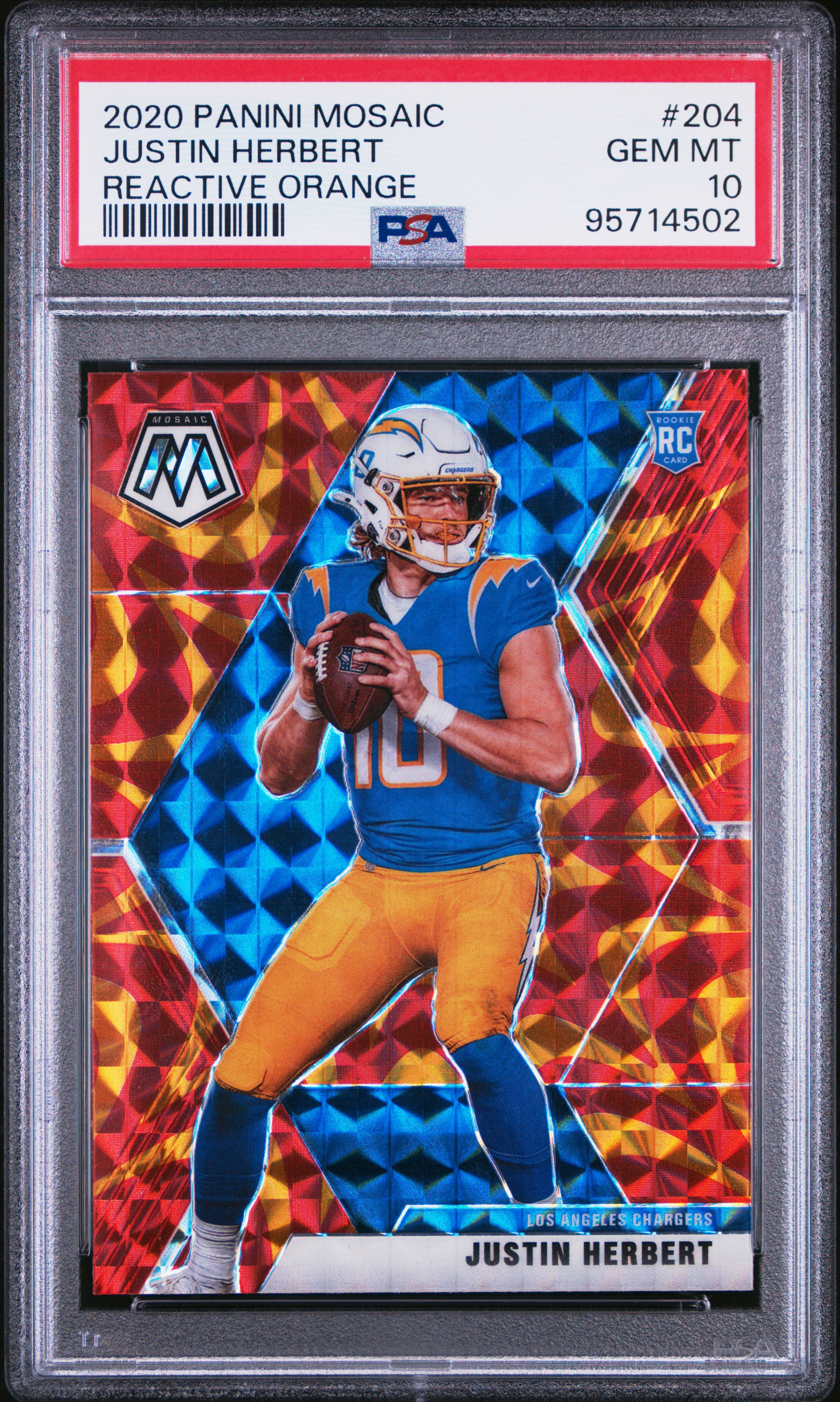 2020 Panini Mosaic Justin Herbert #204 (Reactive Orange) Gem Mt 10 front