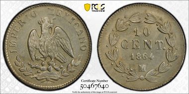 1864-M 10C Maximiliano I MS62