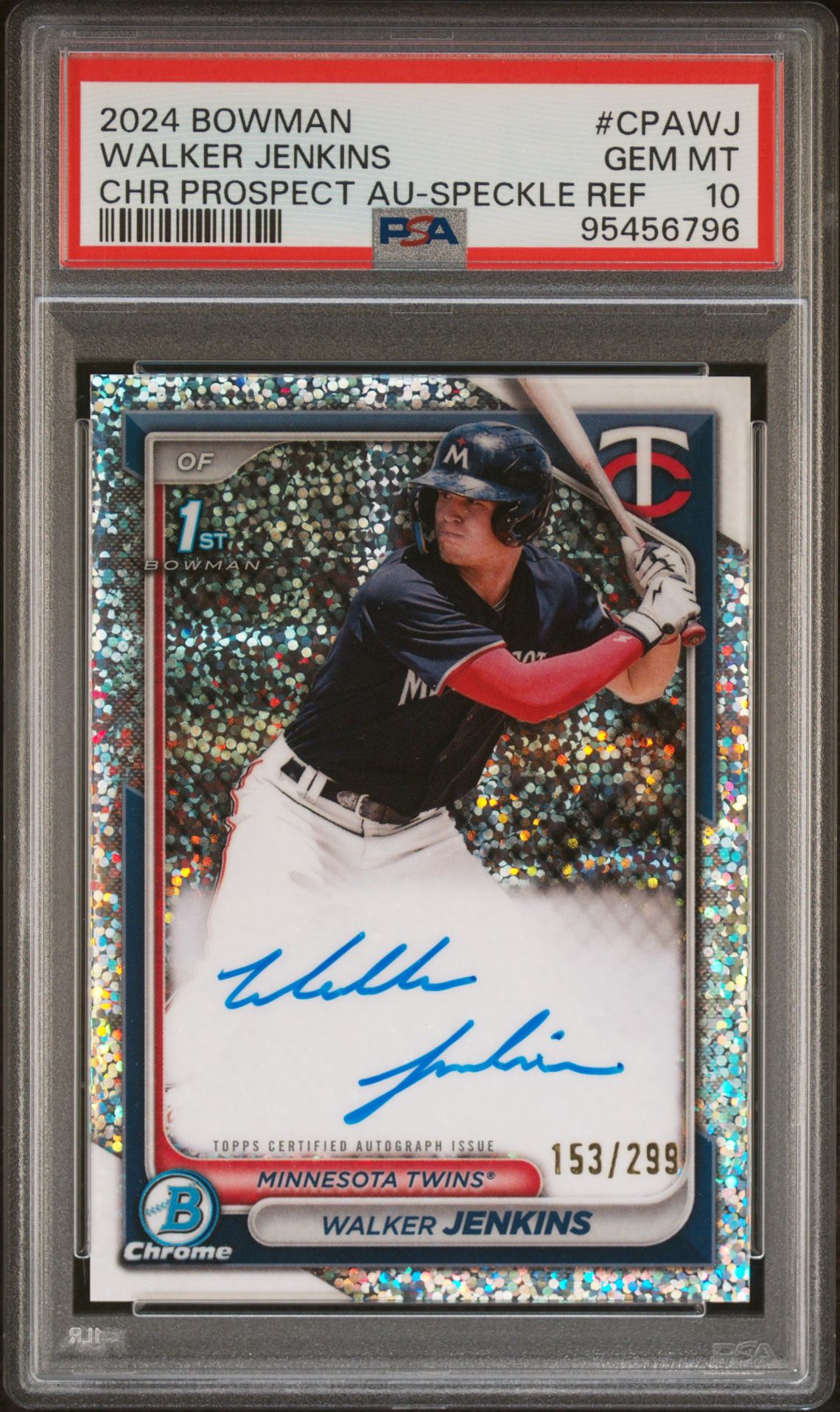2024 Bowman BOWMAN CHROME PROSPECT AUTOGRAPHS CHR PROSPECT AU-SPECKLE REF #CPAWJ Walker Jenkins front