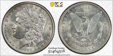 1892-O $1 VAM 5(7), Doubled Ear MS62