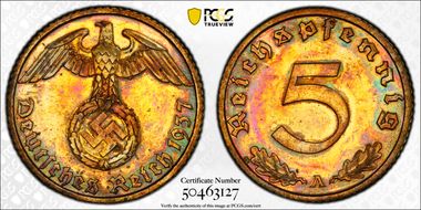 1937-A 5 Pfg J-363 PR63