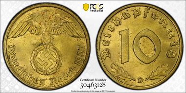 1937-D 10 Pfg J-364 MS63