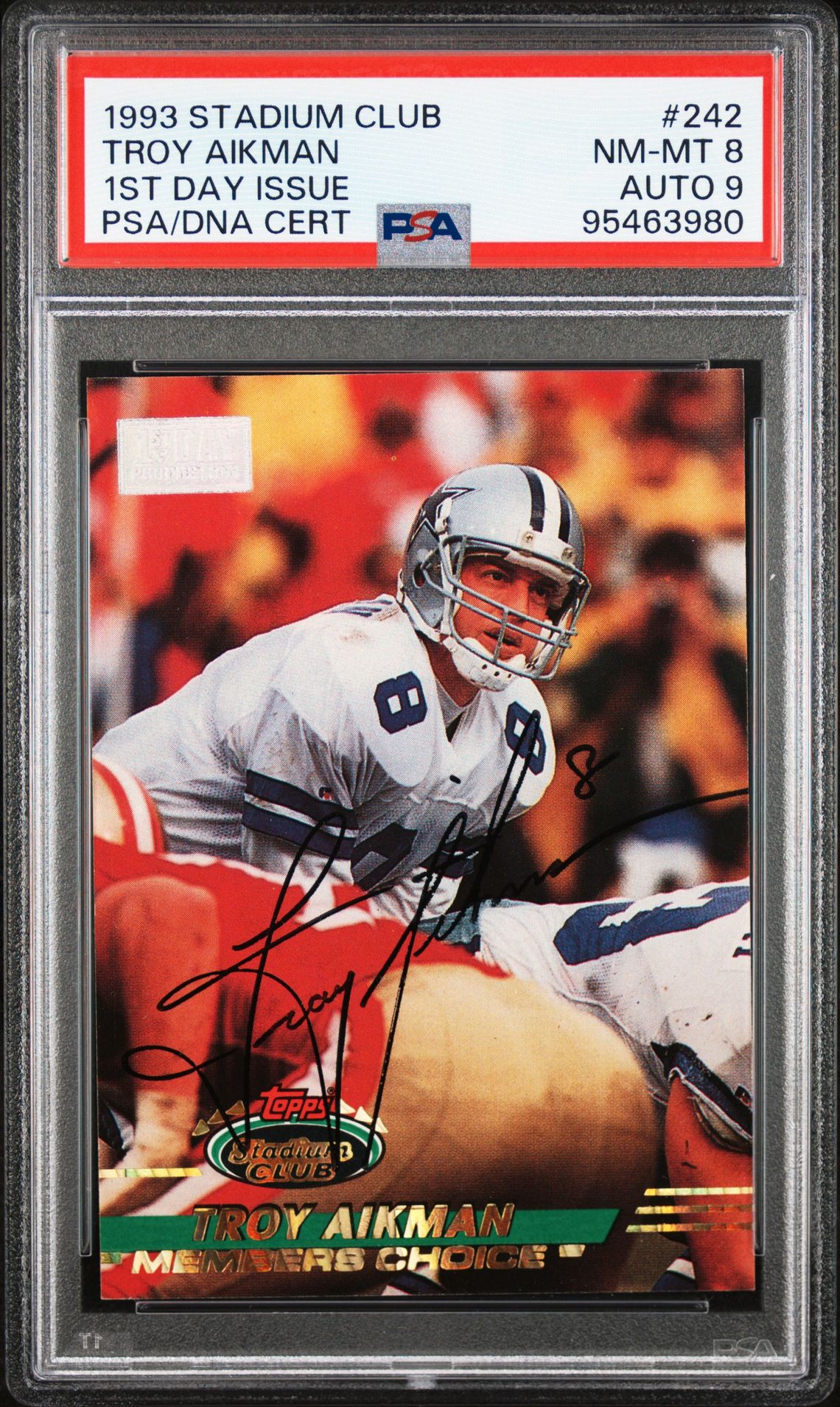 1993 Topps STADIUM CLUB 1ST DAY ISSUE Auto #242 Troy Aikman front