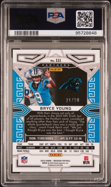 2023 Panini Obsidian Bryce Young #111 (Electric Etch Asia Red Flood) Gem Mt 10 back