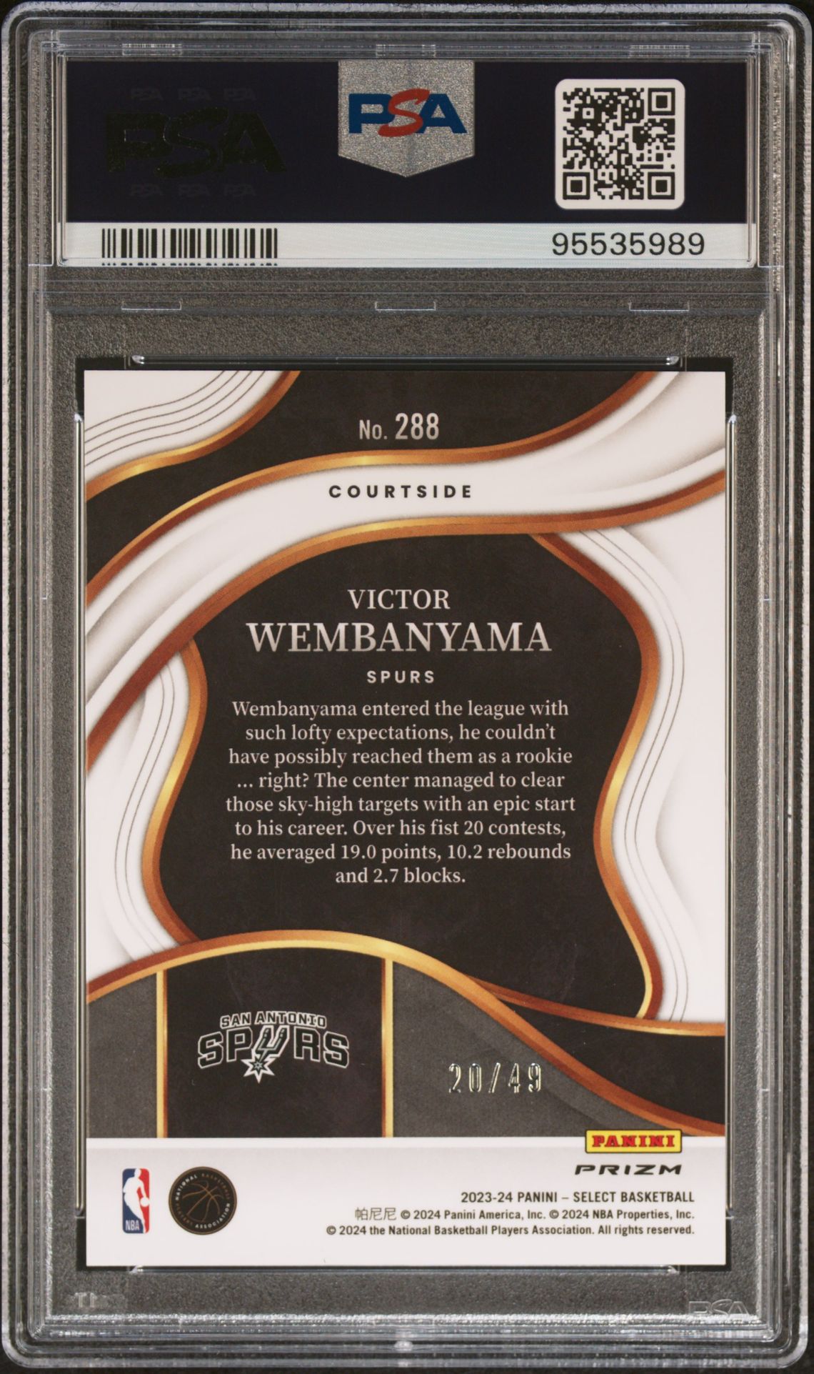 2023 Panini Select Victor Wembanyama #288 (Red Disco) Gem Mt 10 back