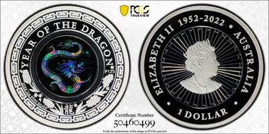 2024-P125 $1 Year of the Dragon Opal Ag PR70DCAM