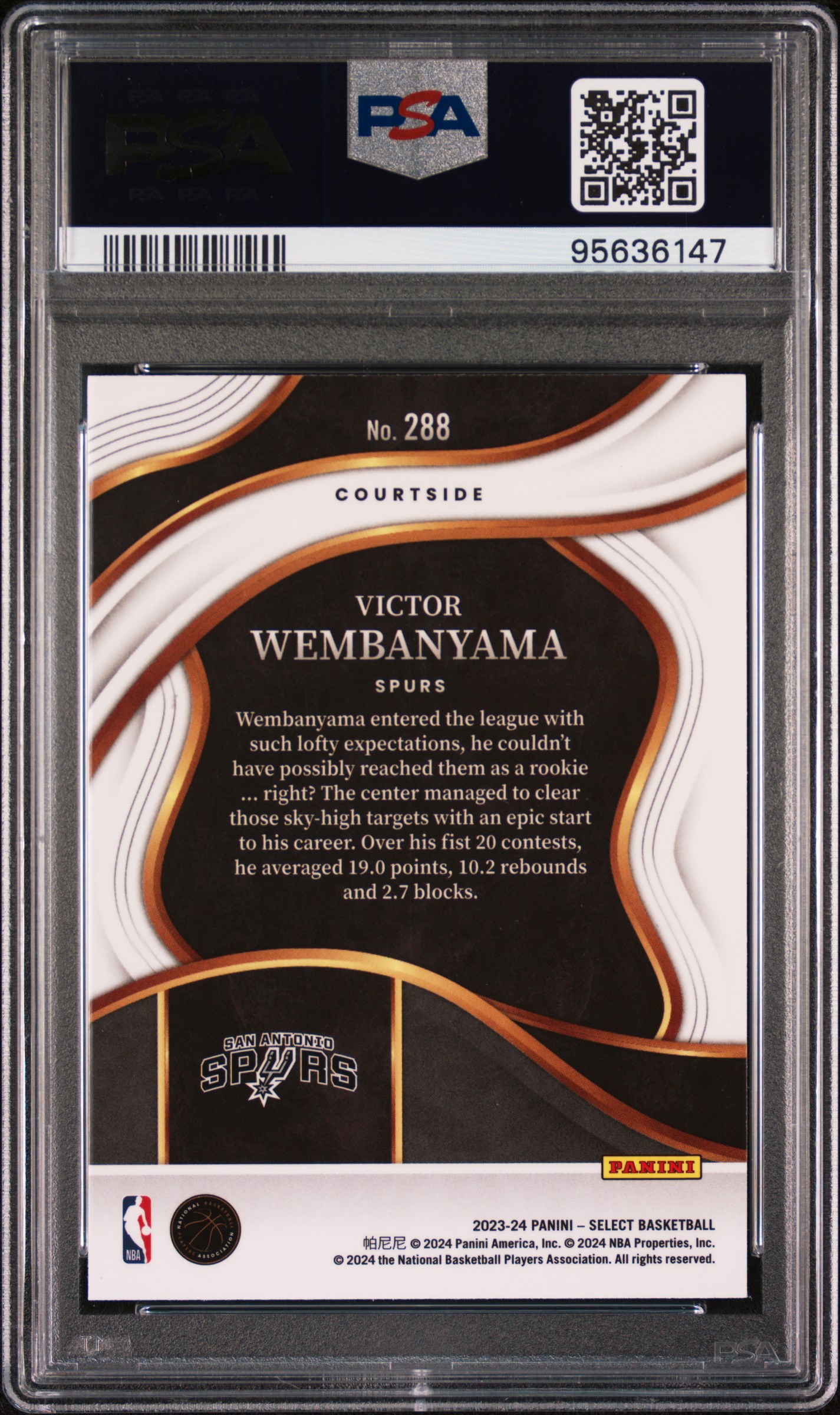 2023 Panini Select Victor Wembanyama #288 (Blue) Gem Mt 10 back