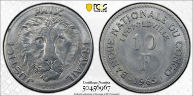 1965 10 Fr LeVan-65L1a Thick PAIX MS65