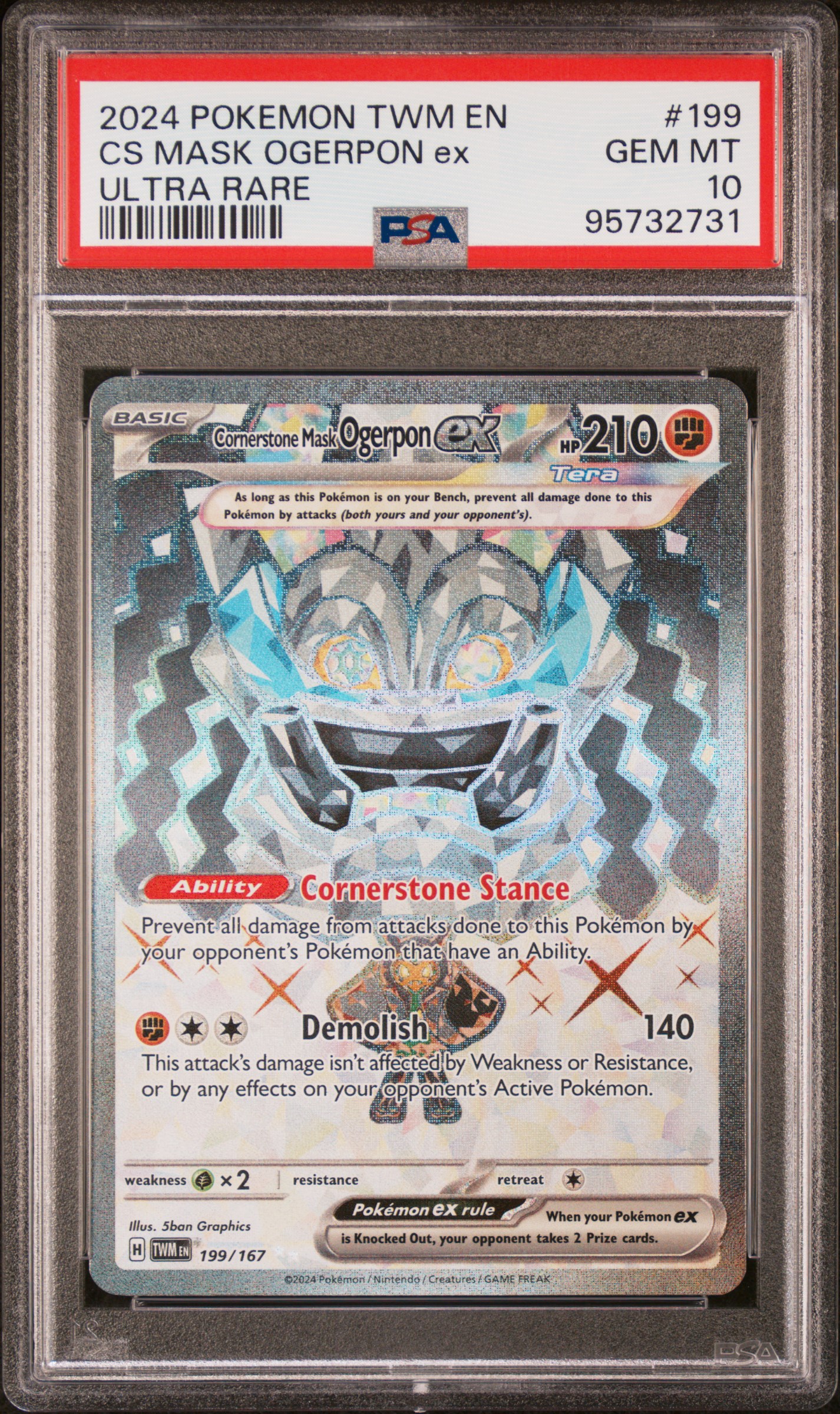 2024 #199 Cornerstone Mask Ogerpon EX PSA 10 Twm EN-Twilight Masquerade