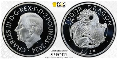 2024 £2 Tudor Dragon 1oz Ag Royal Tudor Beasts PR70DCAM