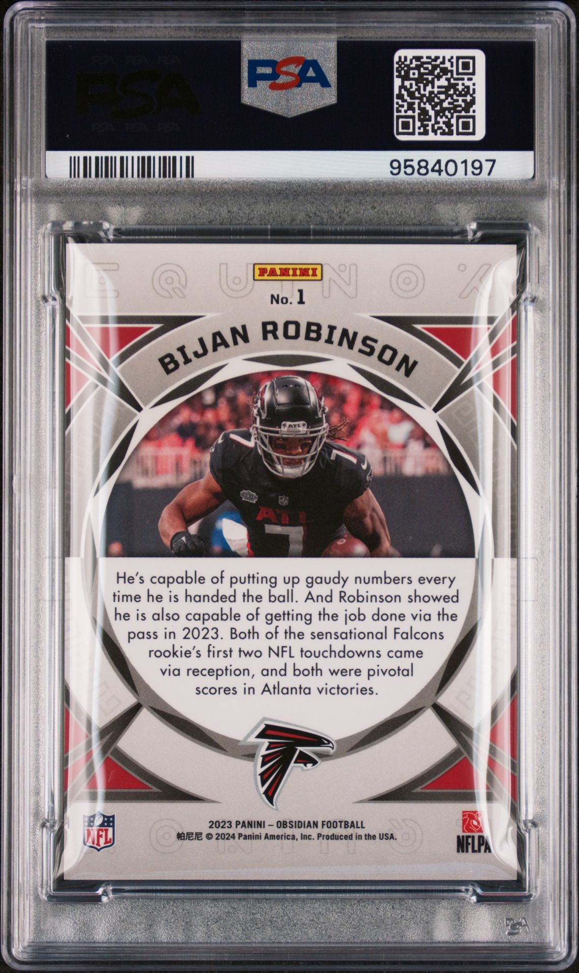 2023 Panini Obsidian Equinox Bijan Robinson #1 (Equinox-Ee Asia Red Flood) Gem Mt 10 back