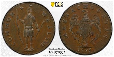1788 Cent Massachusetts, Period AU58BN