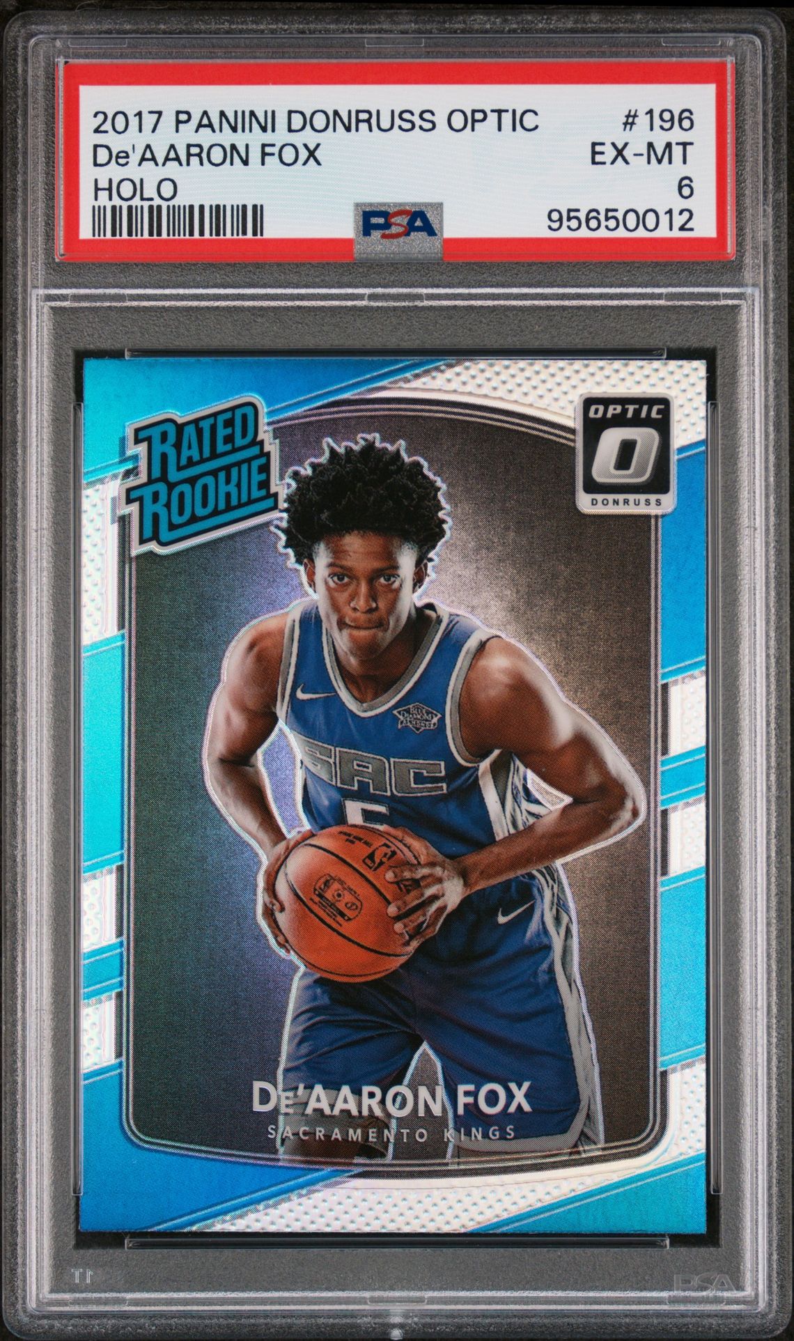 2017 Panini Donruss Optic De'aaron Fox #196 (Holo) Ex-Mt 6 front