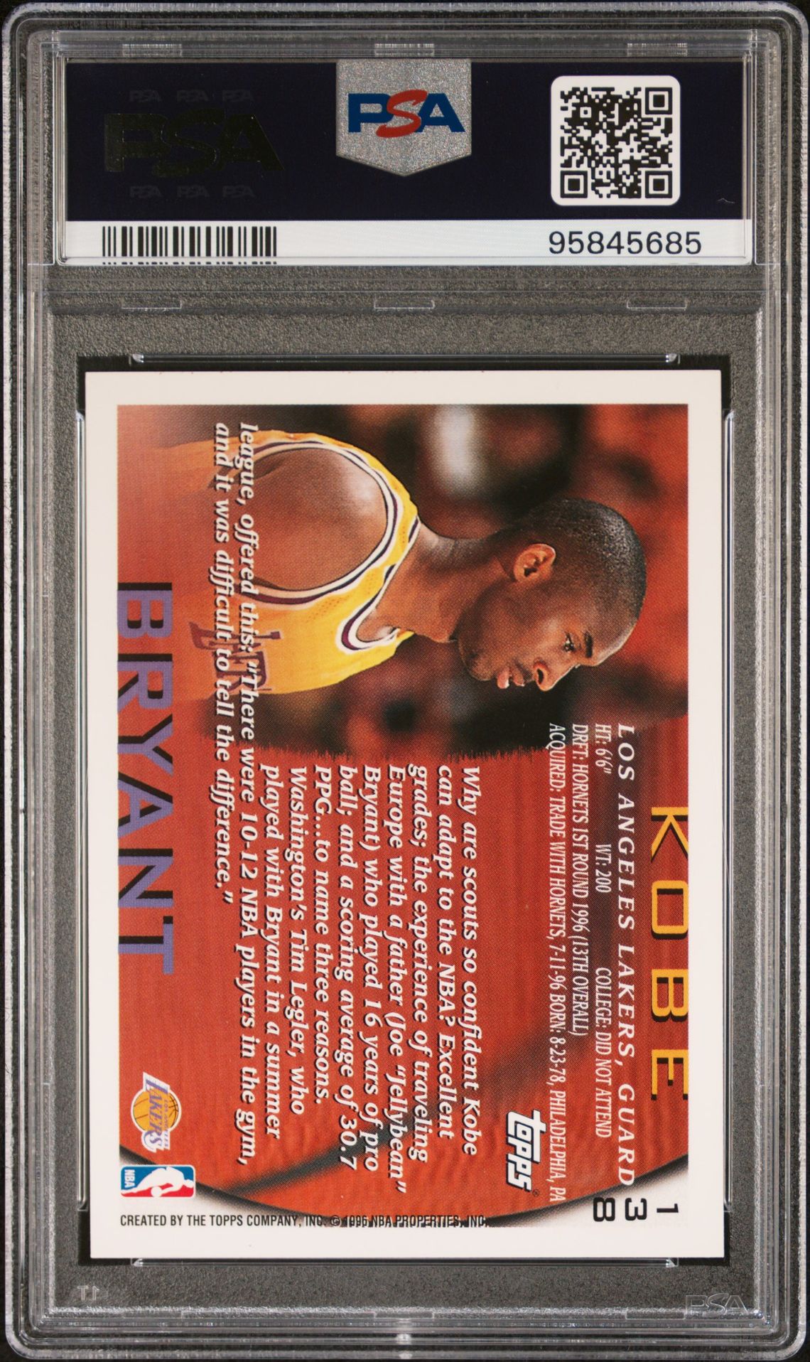 1996 Topps Kobe Bryant #138 Mint 9 back