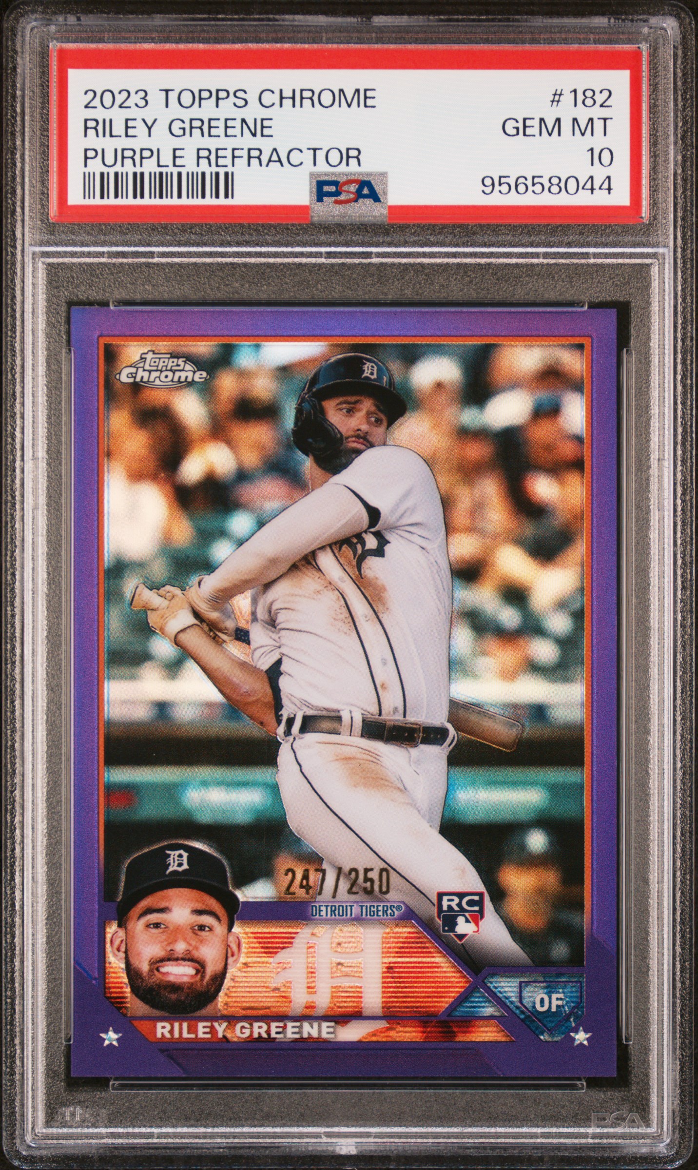2023 Topps Chrome Riley Greene #182 (Purple Refractor) Gem Mt 10 front