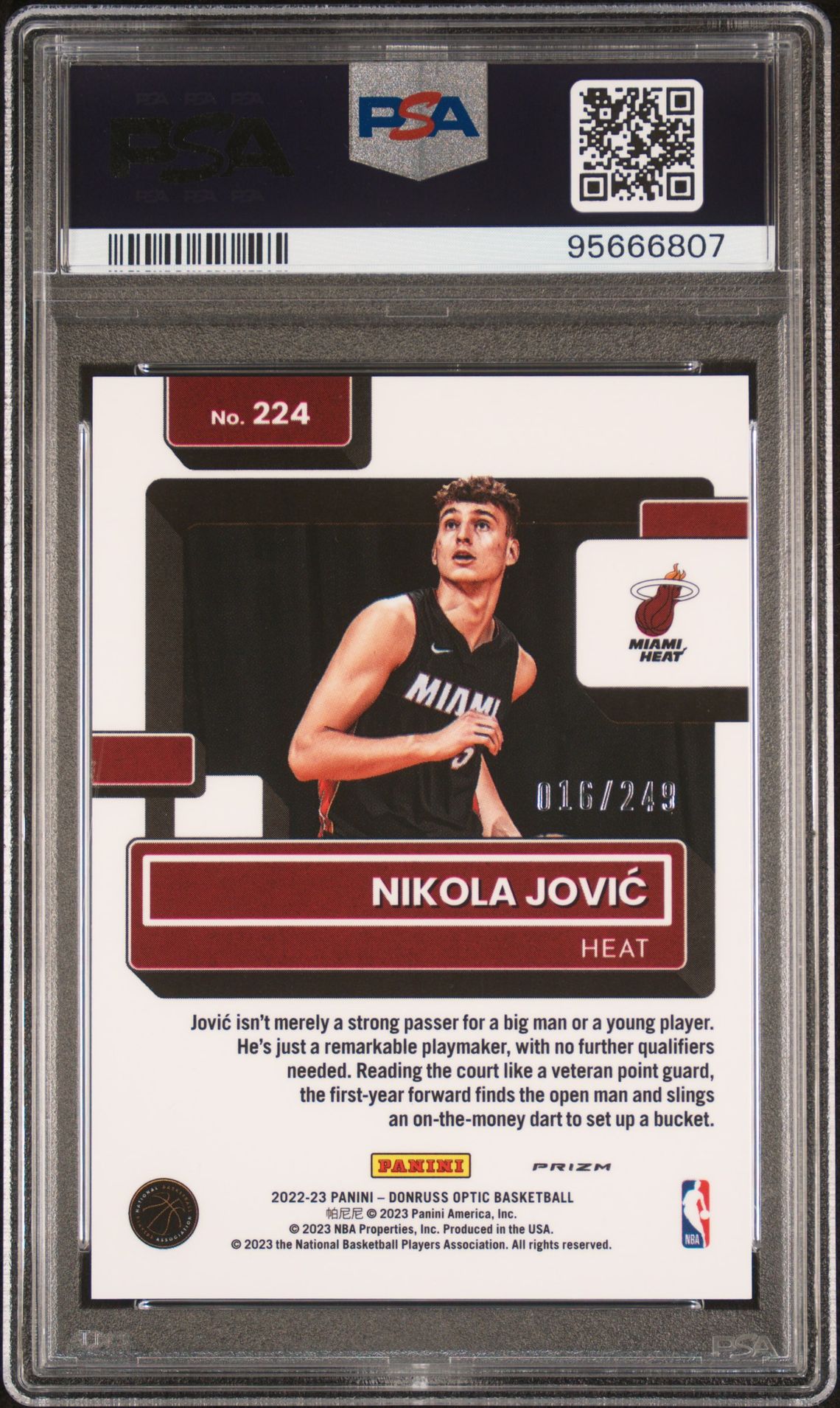 2022 Panini Donruss Optic Nikola Jovic #224 (Premium Box Set) Mint 9 back