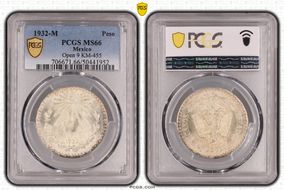 1932-M Peso KM-455  Ag Open 9 MS66