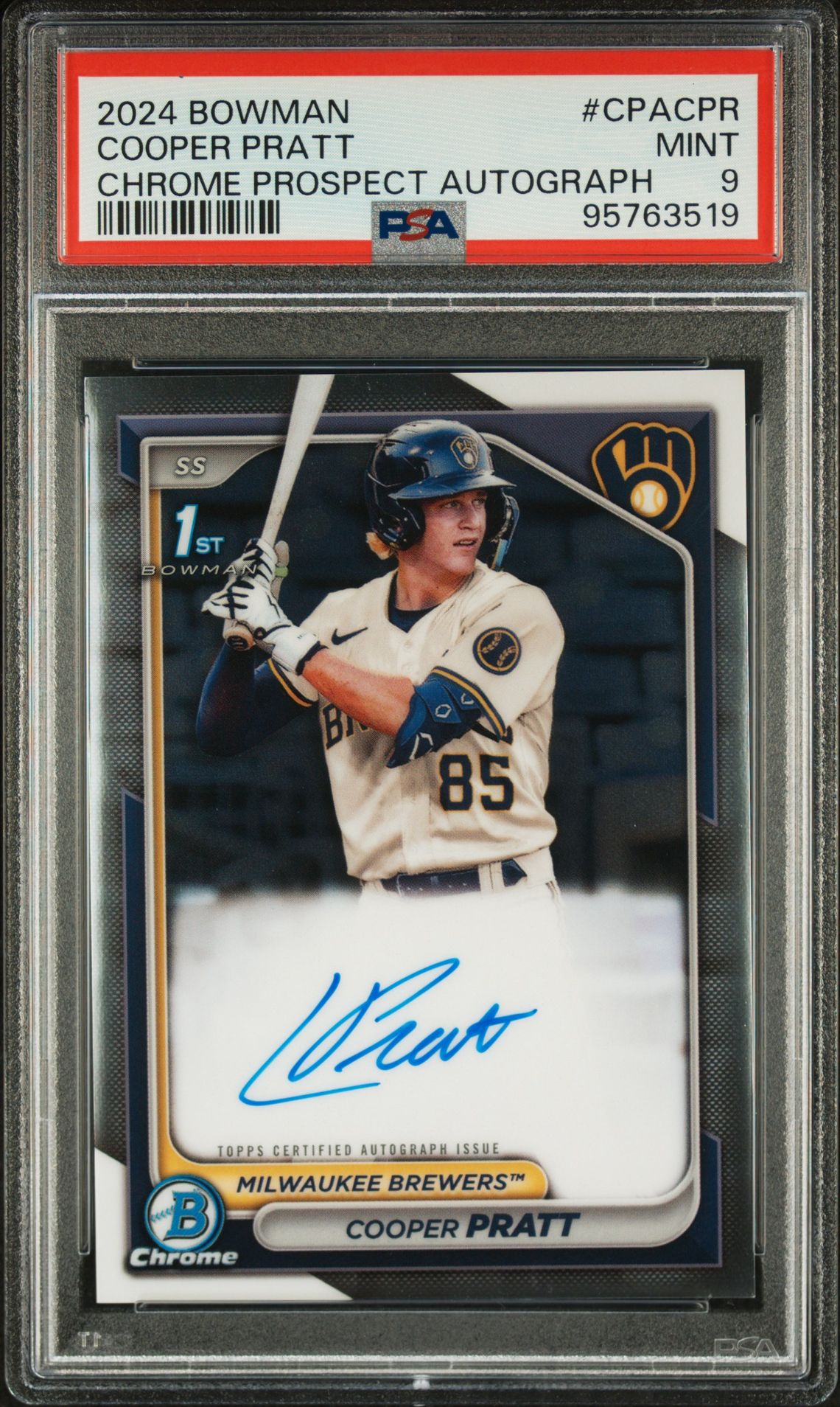 2024 Bowman Chrome Prospect Autographs Cooper Pratt #Cpacpr Mint 9 front
