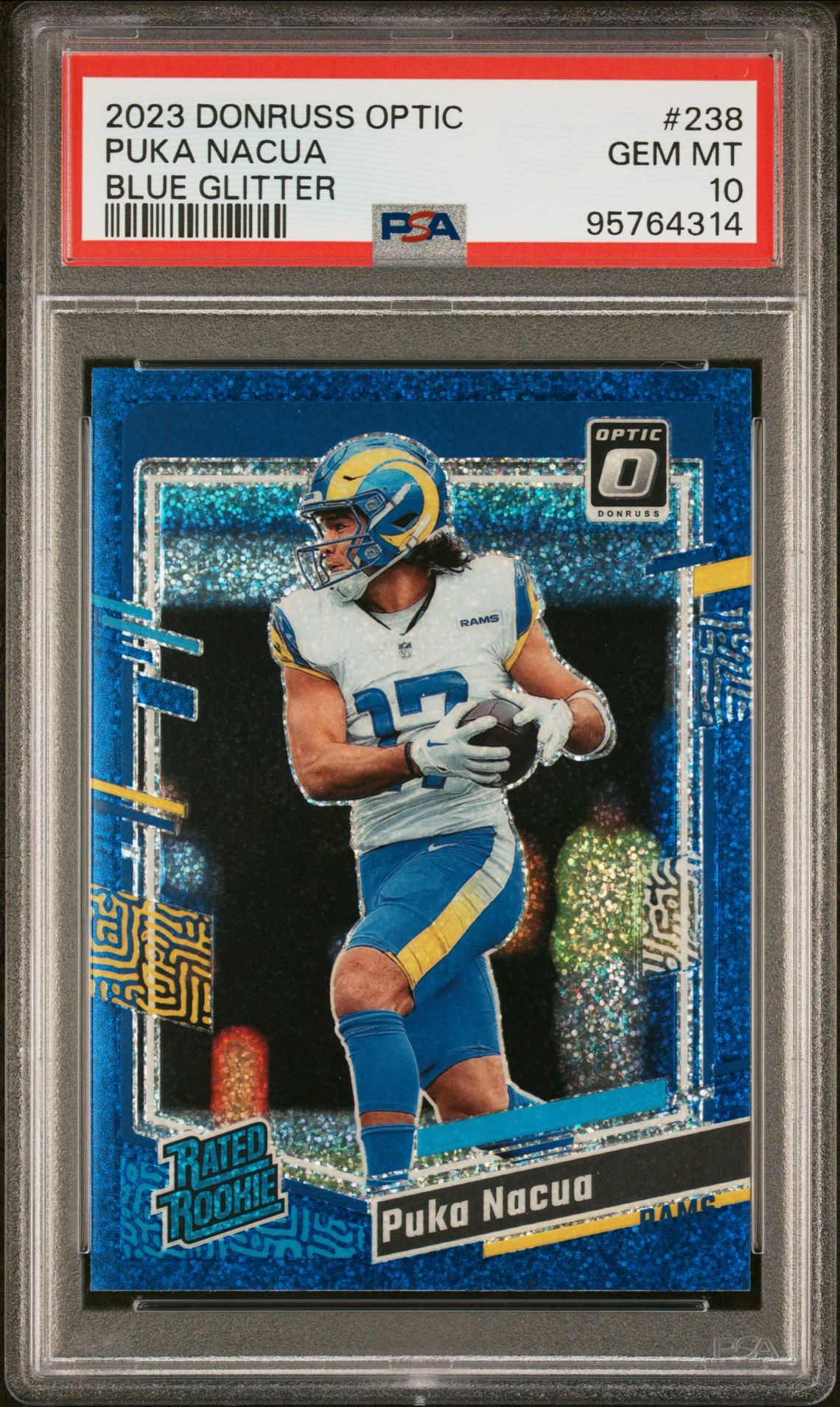 2023 Panini Donruss Optic Puka Nacua #238 (Blue Glitter) Gem Mt 10 front