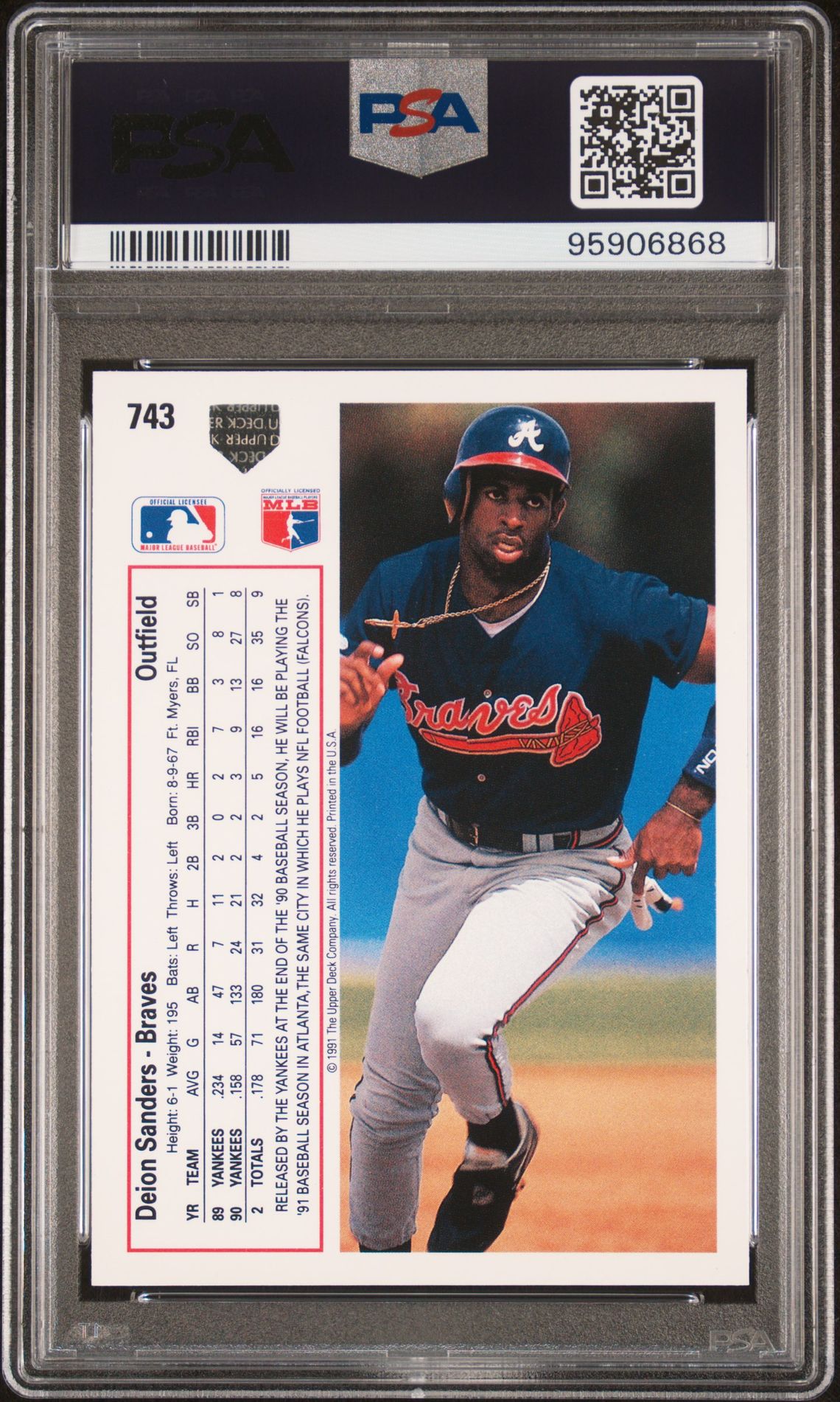 1991 Upper Deck Deion Sanders #743 Gem Mt 10 back