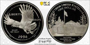 1994-P $1 P. O. W. PR70DCAM