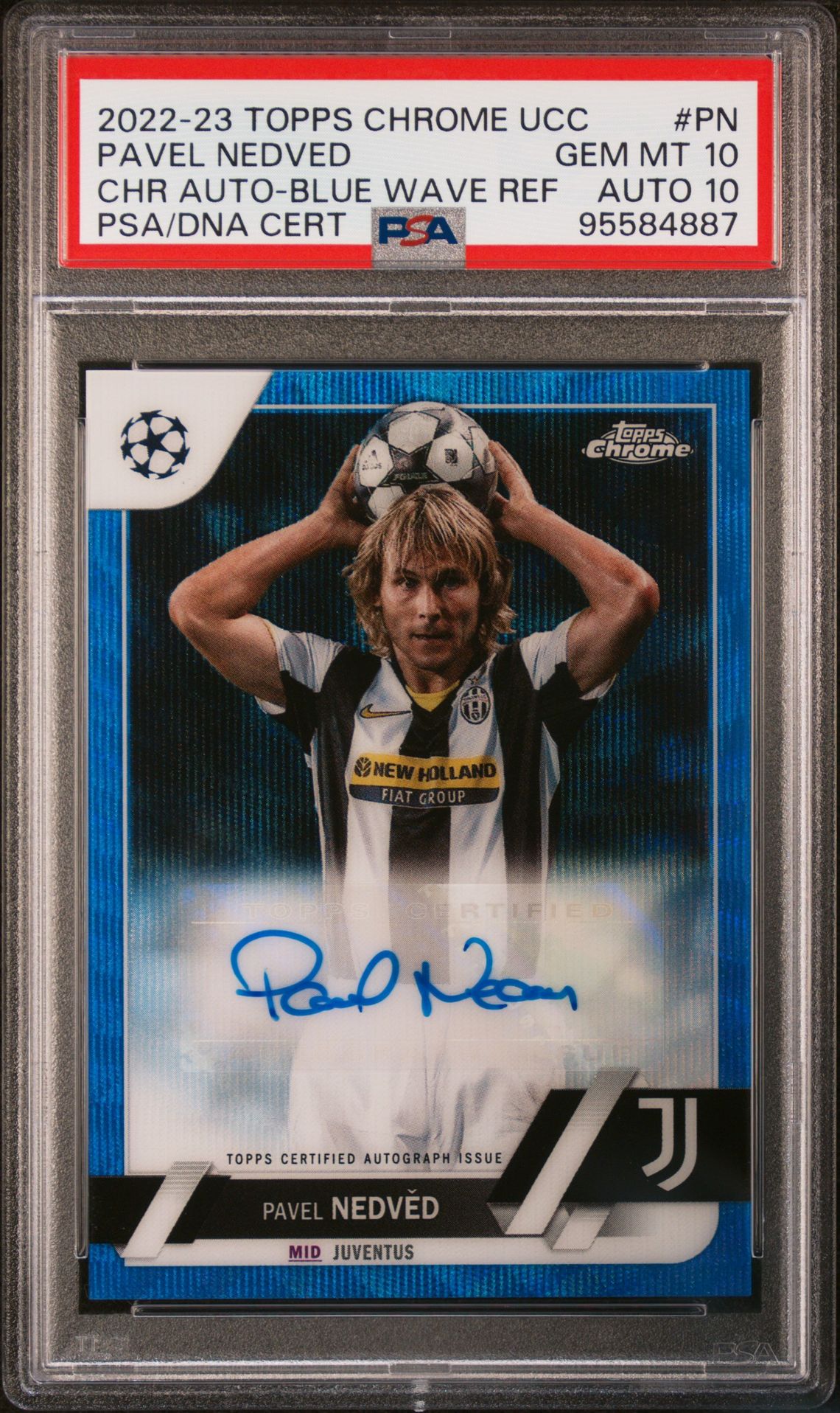 2022-23 Topps Chrome TOPPS CHROME UEFA CLUB COMPETITIONS CHROME AUTOGRAPHS CHR AUTO-BLUE WAVE REF #PN Pavel Nedved front