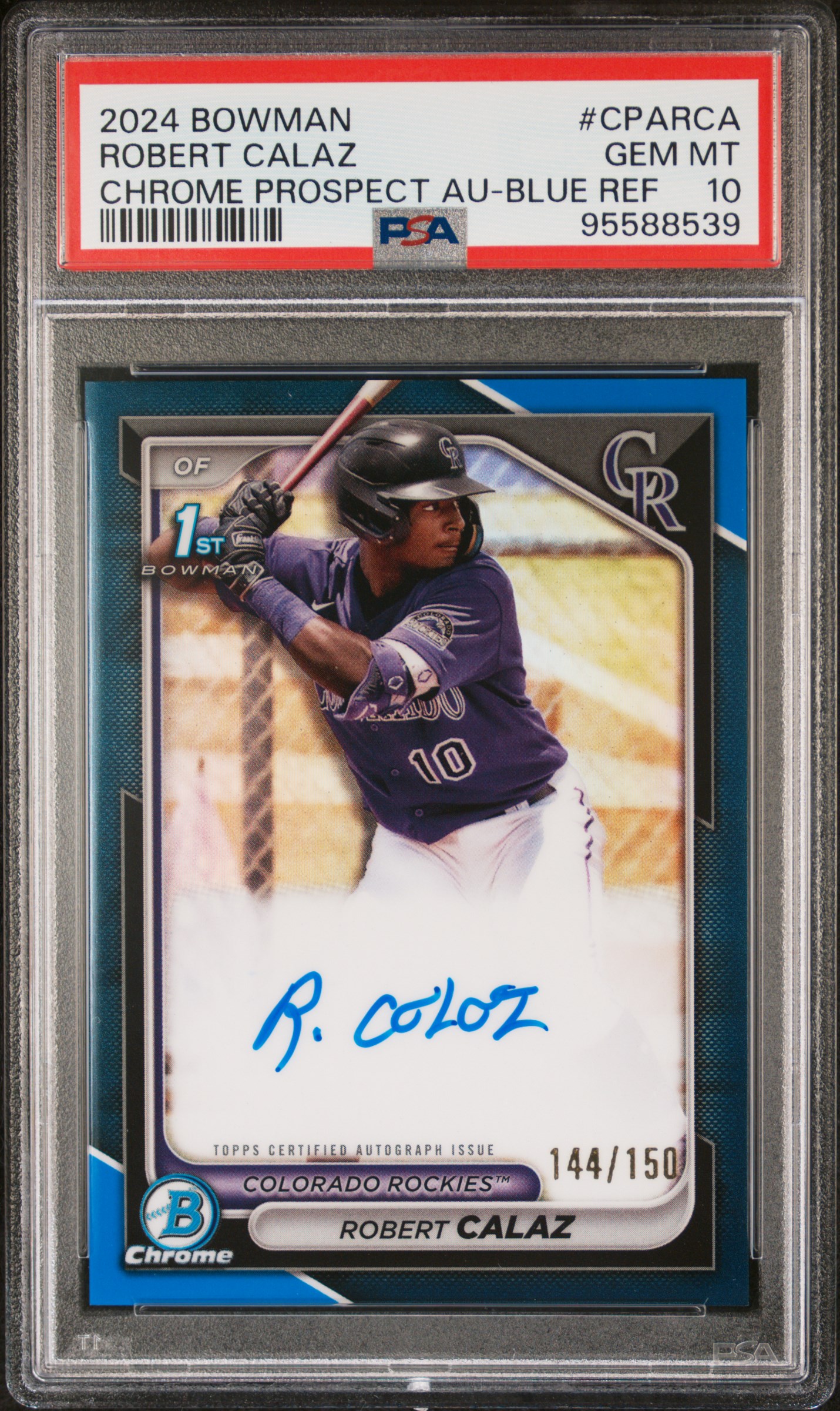 2024 Bowman Chrome Prospect Autographs Robert Calaz #Cparca (Chrome Prospect Au-Blue Ref) Gem Mt 10 front