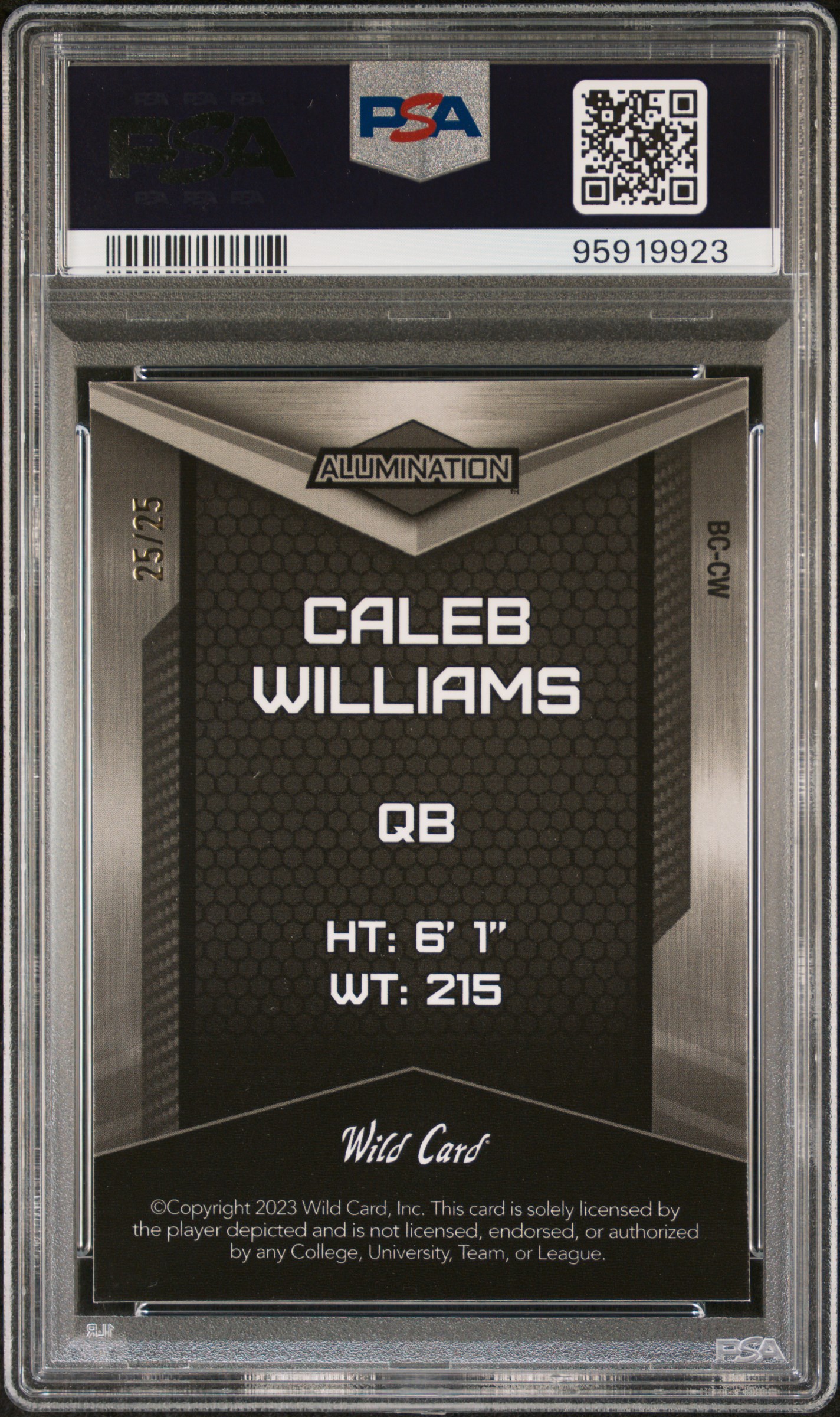 2023 Wild Card Alumination Rookie Edition Caleb Williams #Bccw (Mosaic-Purple) Gem Mt 10 back