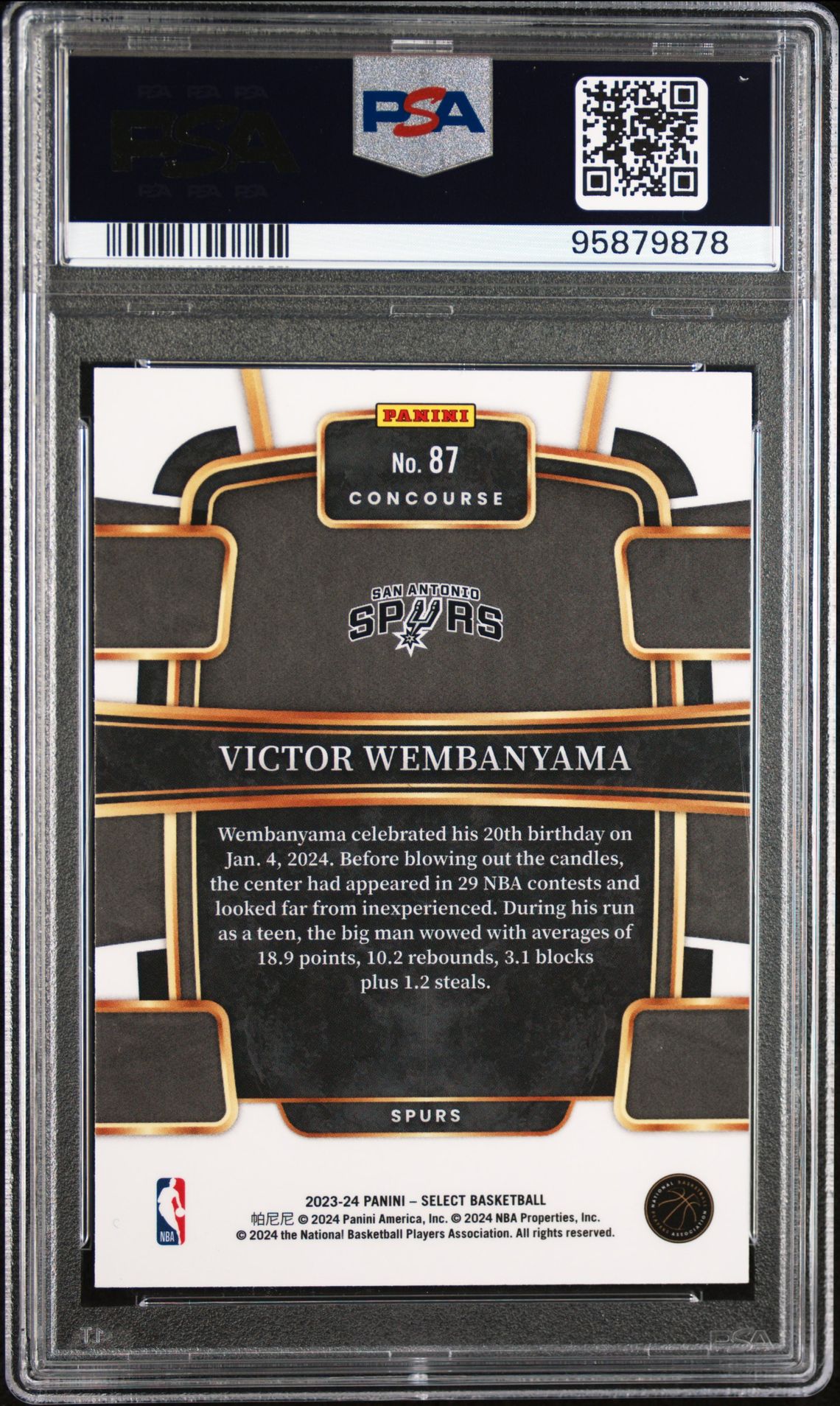 2023 Panini Select Victor Wembanyama #87 Gem Mt 10 back