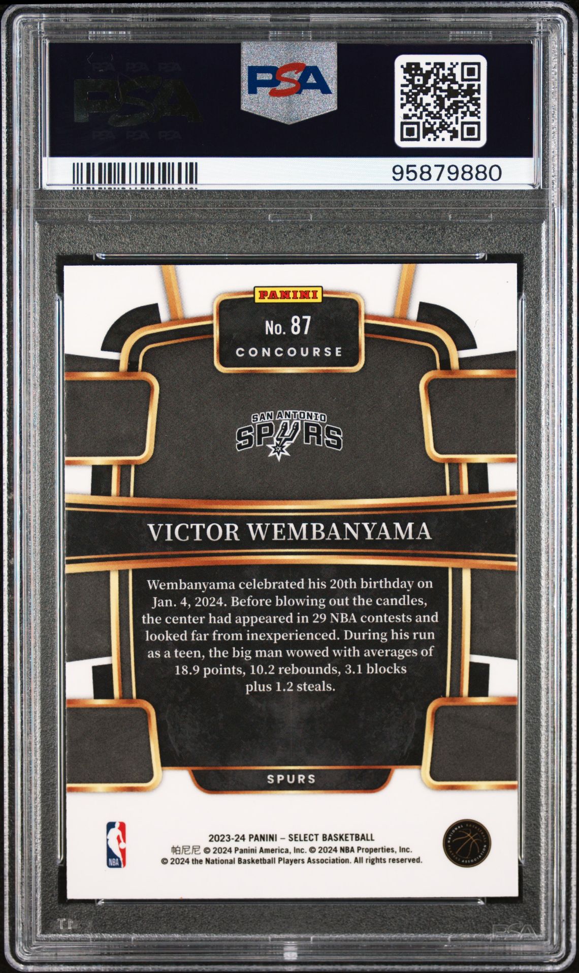 2023 Panini Select Victor Wembanyama #87 (Blue) Mint 9 back