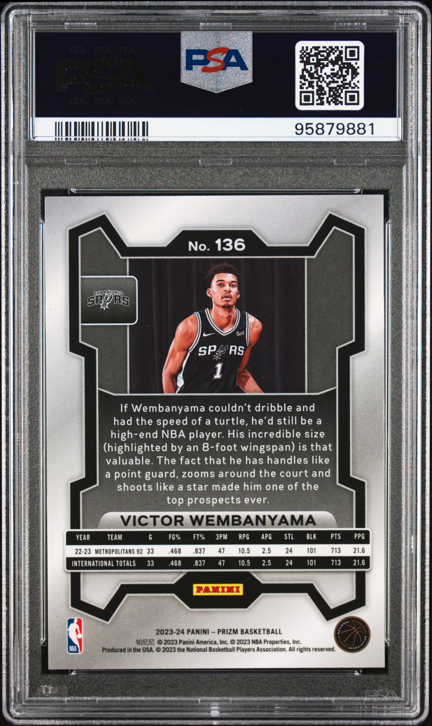2023 Panini Prizm Victor Wembanyama #136 Mint 9 back