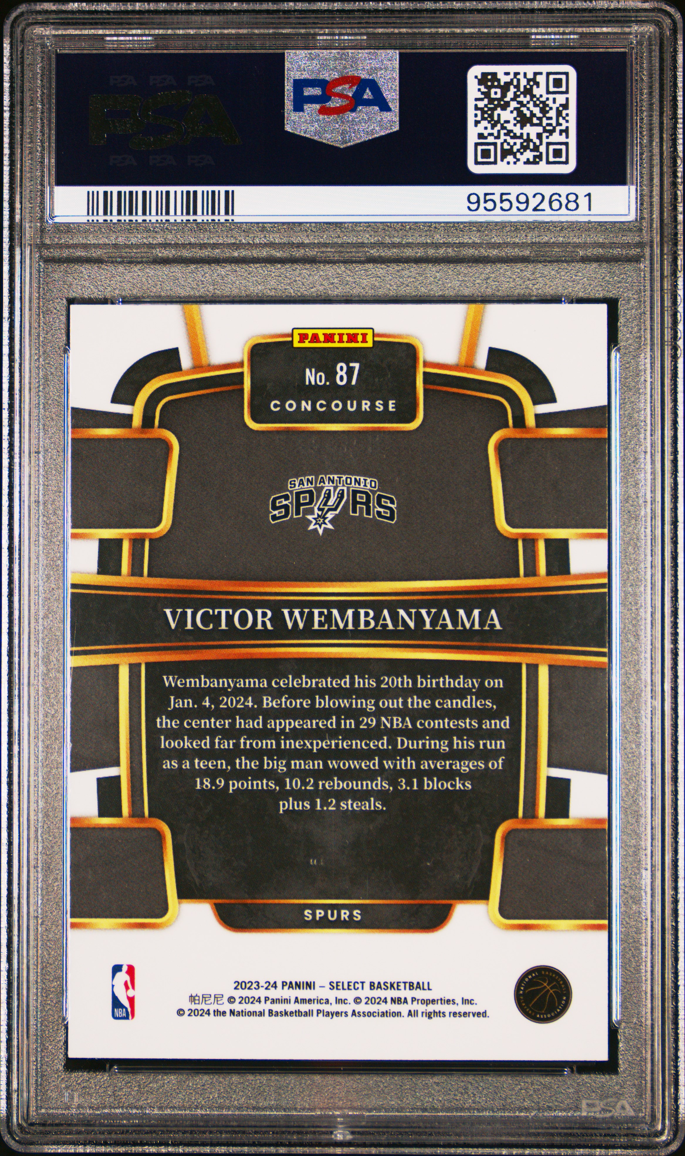2023 Panini Select Victor Wembanyama #87 Gem Mt 10 back