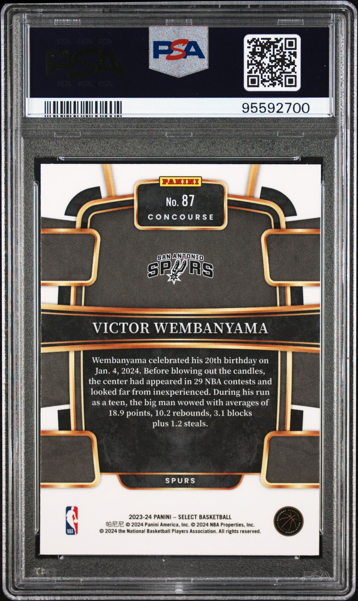 2023 Panini Select Victor Wembanyama #87 Mint 9 back