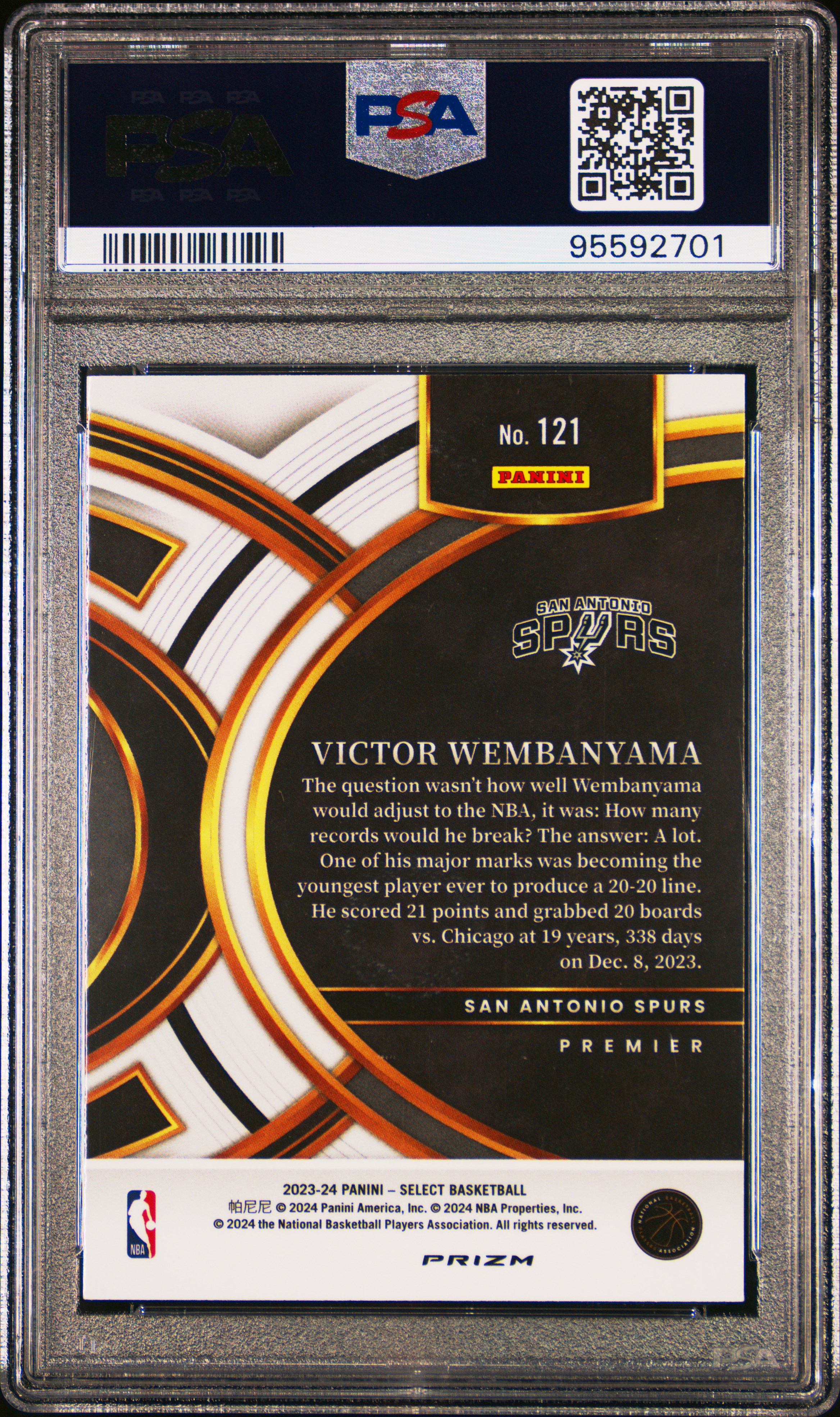 2023 Panini Select Victor Wembanyama #121 (Orange Flash) Mint 9 back