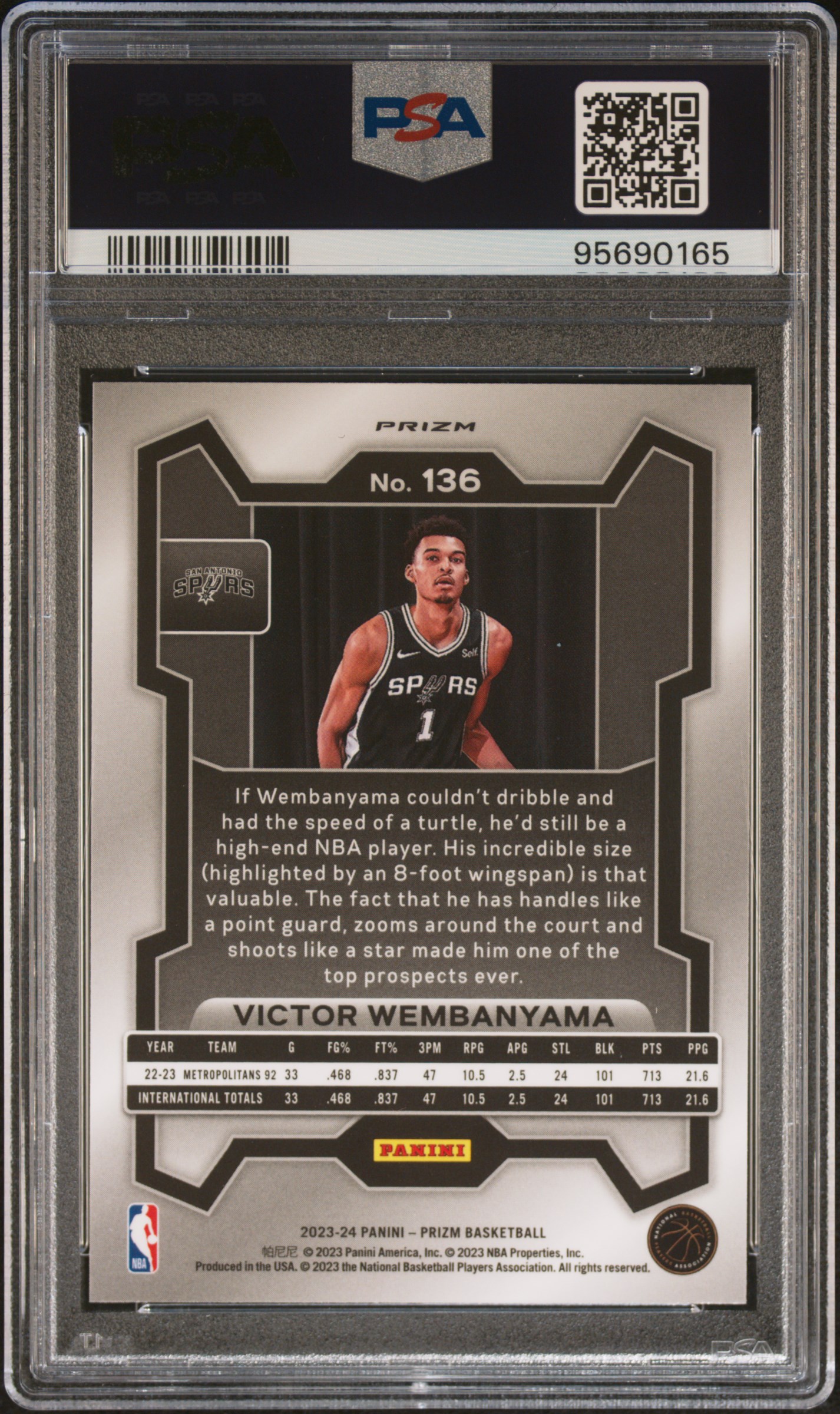 2023 Panini Prizm Victor Wembanyama #136 (Silver Prizm) Gem Mt 10 back