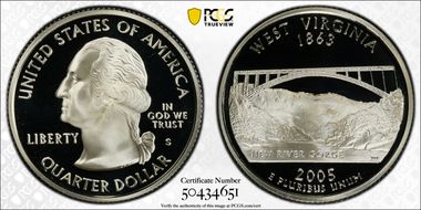 2005-S 25C West Virginia Silver PR69DCAM