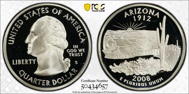2008-S 25C Arizona Silver PR69DCAM