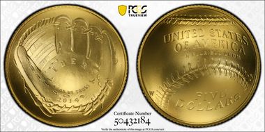 2014-W $5 Baseball Hall of Fame MS70