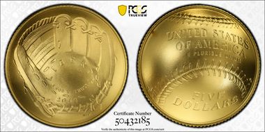 2014-W $5 Baseball Hall of Fame MS70