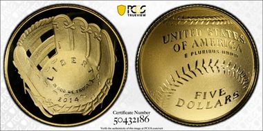 2014-W $5 Baseball Hall of Fame PR70DCAM