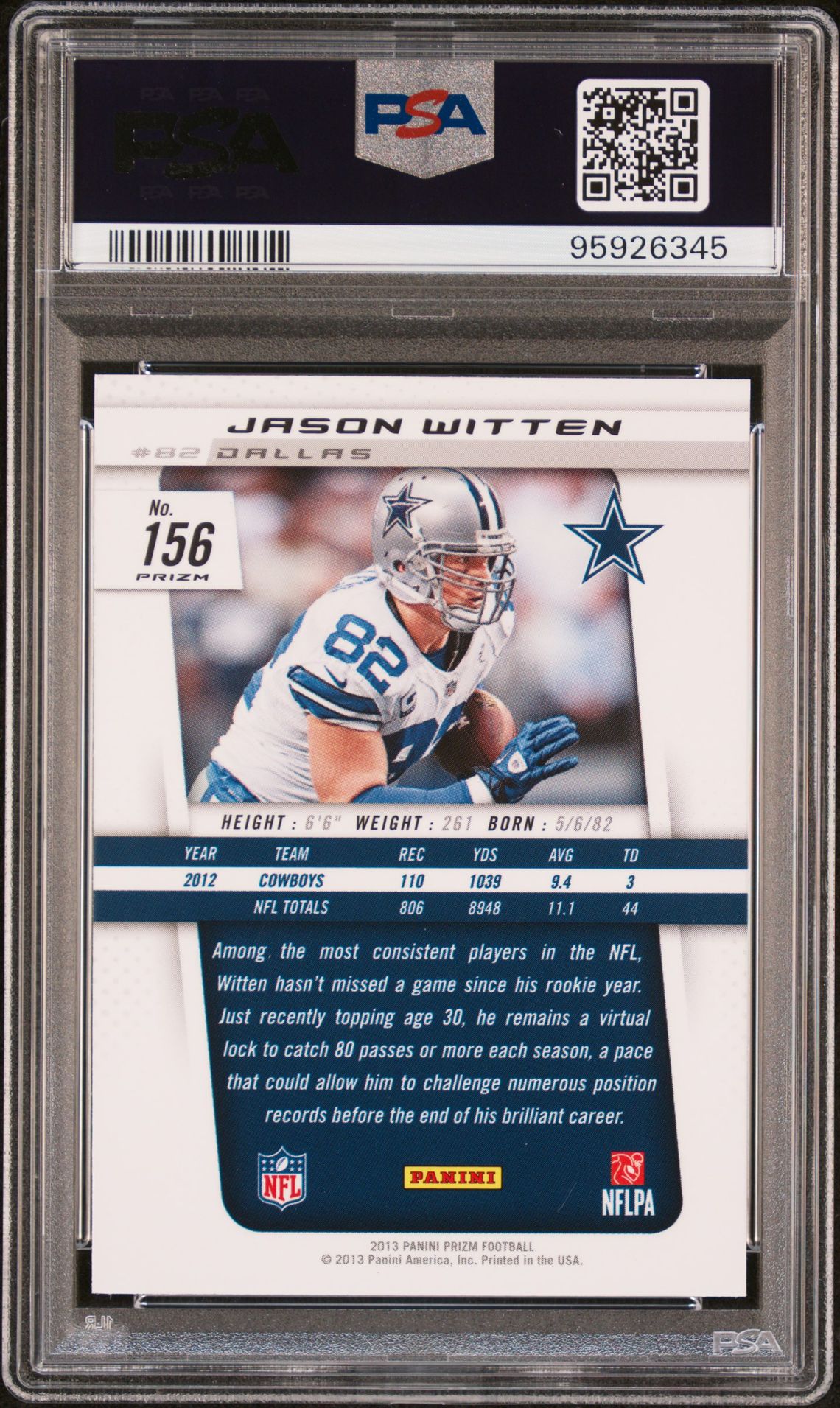 2013 Panini Prizm Jason Witten #156 (Blue Pulsar Prizm) Gem Mt 10 back