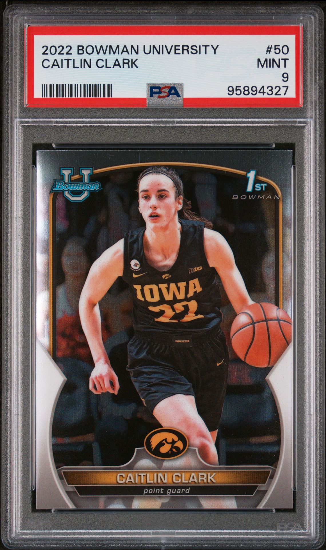 2022 Bowman Chrome University Caitlin Clark #50 Mint 9 front