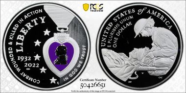 2022-W $1 National Purple Heart Hall of Honor Colorized PR69DCAM