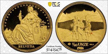 1986 AH 1/10 Unze Rutli Eternal Pact PR69DCAM