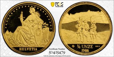 1986 AH 1/4 Unze Rutli Eternal Pact PR69DCAM